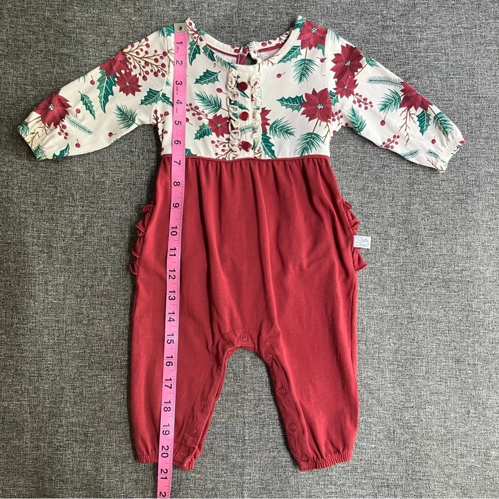 RuffleButts Merry And Bright Long Sleeve Christmas Romper